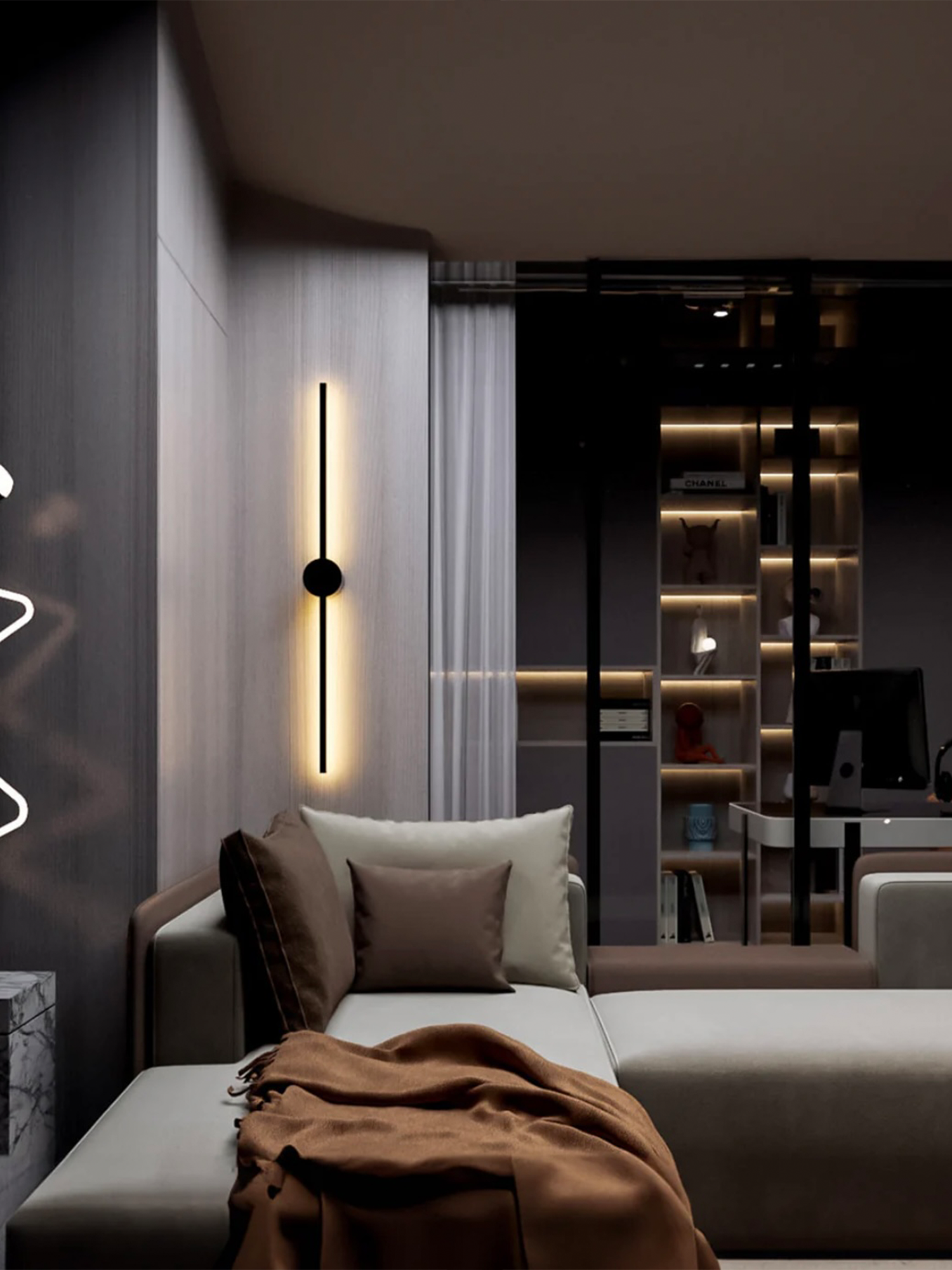 Double Lines Circle Black - Wall Lamp